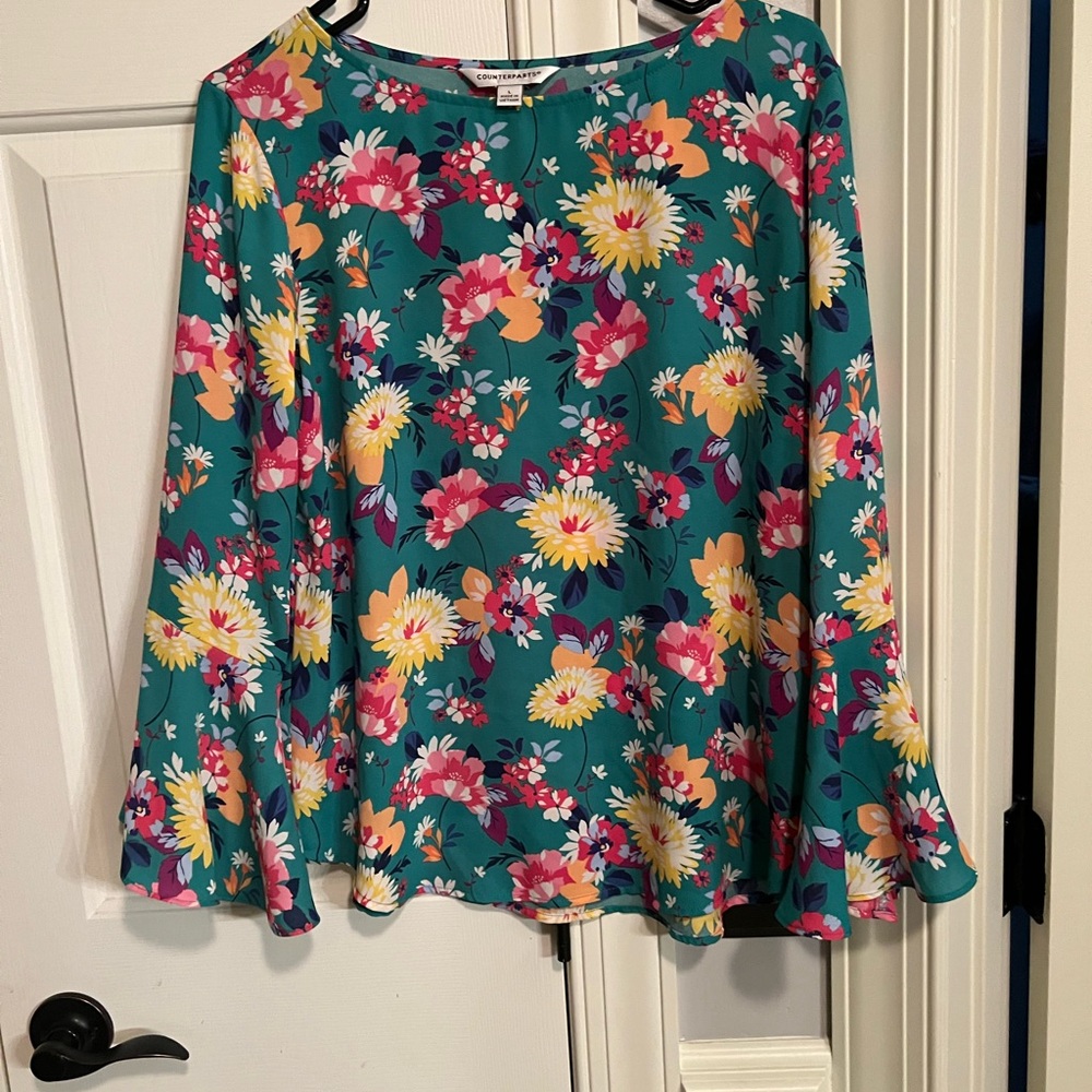 Counterparts Floral Blouse - Teal and Multicolor